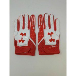 New Under Armour Men's Red/White Spotlight WR Football Gloves - Size XLarge